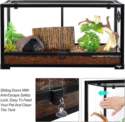 Large Reptile Tank 25 Gallon, 360°Full Vision Glass Reptile Terrarium with Top Mesh Lid for Beaded Dragon Lizard Gecko Snake Hermit Crab Use, 30"(W) X 12"(D) X 16"（H）