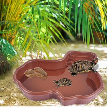 Petmolico Large Reptile Water Bowl Reptile Water Dish Turtle Tank Accessories for Turtle, Gecko, Snake, Lizards, Bearded Dragon (Brick Red)
