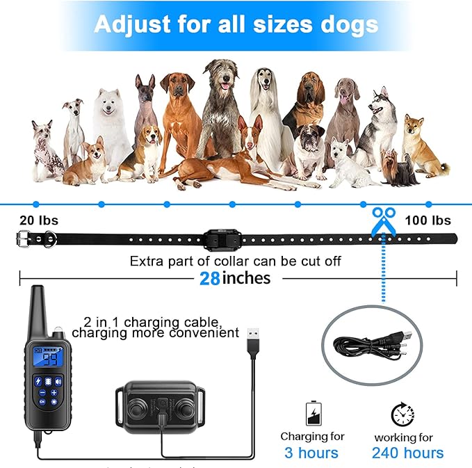 Dog Training Collar Shock Collars for Dogs with Remote 2600 Ft Remote Control Range 4 Modes Beep Vibration Shock Built-in Bright Led Light Rechargeable Waterproof (Black, for 3 Dogs)