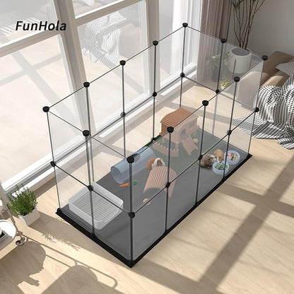 Small Animal Playpen, Guinea Pig Cages with Waterproof Mat, 24 Panels Pet Playpen for Hamsters, Hedgehog, Bunny, Ferret, Indoor Outdoor Plastic Fence, 48.5 x 24.8 x 32.3 inches