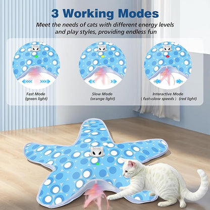 Rechargeable Interactive Cat Toys, Automatic Cat Toy for Indoor Cats, Durable Hide and Seek Cat Toy with Moving Concealed Feathers, Touch Activated Kitten Toys Cat Exercise Toys, Blue White Cover