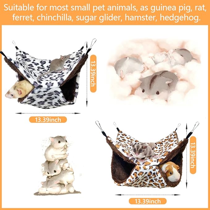 LEFTSTARER Pet Small Animal Hanging Hammock Bunkbed Cage Toy for Hamster Rat Sugar Glider Parrot Guinea Pig Hideout Play Sleep (Winter Warm Hammock X 2pcs)