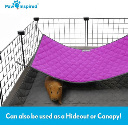 Paw Inspired Hanging Fleece Hammock for Ferrets, Rats, Chinchillas, Sugar Gliders, Small Pets | Hideout Toy for Guinea Pigs, Hamsters | Swivel Clips for Small Animal Cages (Gray/Pink)