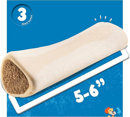 Jack&Pup 5-6" Filled Dog Bones for Large Dogs, Flavored Shin Dog Bones Long Lasting, Stuffed Bone for Dogs, High Protein, Variety Pack - Bully Stick, Bacon and Cheese, Peanut Butter Flavor - 3 Pack