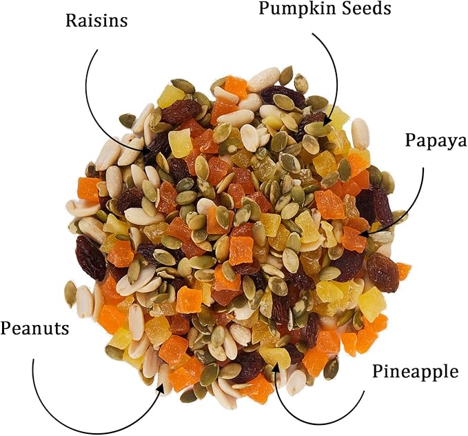 Pleasantly Warm Tropical Fruit & Nut Mix - 10oz Chinchilla Food, Suitable for Rabbits, Guinea Pigs, Sugar Gliders & Small Herbivores