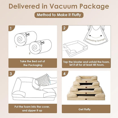 EHEYCIGA Orthopedic Dog Beds for Extra Large Dogs, Waterproof Memory Foam XL Pet Bed with Sides, Non-Slip Bottom and Egg-Crate Foam Big Dog Couch Bed with Washable Removable Cover, Greige