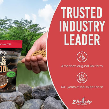 Blue Ridge Koi Fish Food 5lb - Koi Food Large 3/16" Growth Formula, Goldfish Food, Premium Fish Food for Ponds, Ponds Fish Food, Floating Pond Pellets