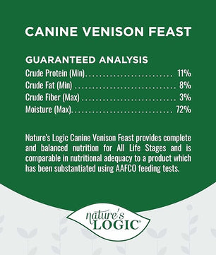 Nature's Logic Grain-Free Canned Dog Food - 95% Animal Proteins - 100% Natural Wet Dog Food Cans - No Common Allergens - All Life Stages - Ideal for Sensitive Dogs - Venison (13.2 oz, 12 pack)