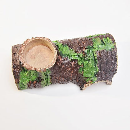 Medium Realistic Resin Hollow Log Hideout Natural-Looking Reptile Hide with Exterior Feeding Ledge Suitable for Bearded Dragons Geckos & Exotic Pets