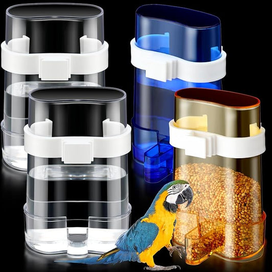Yaomiao 4 Pcs No Mess Bird Feeders Automatic Parrot Water Dispenser Clear Quail Feeder and Watered Cage Accessories for Small and Medium Parrot Cockatiel Canary(Water Dispenser,Multicolor)