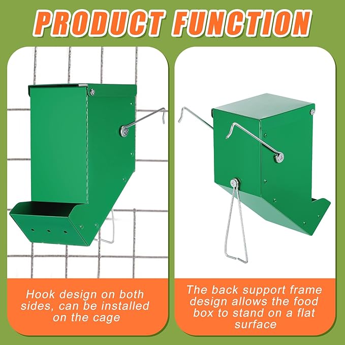Maxcheck 2 Pcs Rabbit Feeder for Cages Small Animal Food Dispenser with Lid Metal Chicken Grit Oyster Shell Feeders Outside(3.2 Inches,Mesh Bottom,Green)