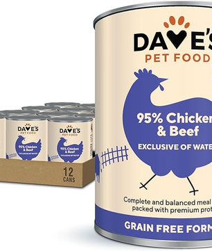 Dave's Pet Food Grain Free Wet Dog Food (95% Chicken & Beef), Made in USA, Limited Ingredients, Added Vitamins & Minerals, 12.5 oz Cans (12 Pack)