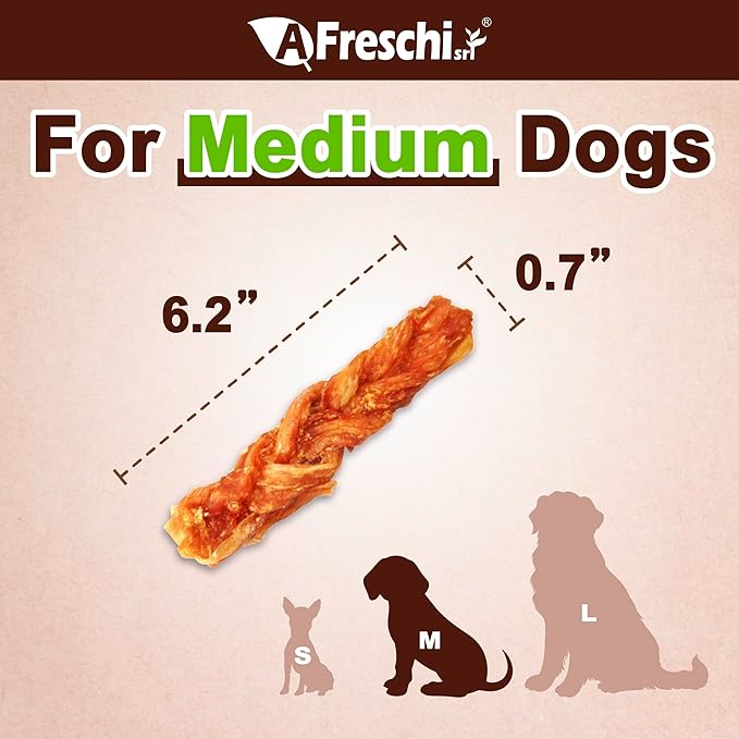 AFreschi Turkey Tendon Braid (M) 3.17 oz, USA-Sourced Turkey Tendon, All Natural Human Grade Dog Chew, Hypoallergenic, Rawhide Alternative, Dog Treats for Small & Medium Breeds