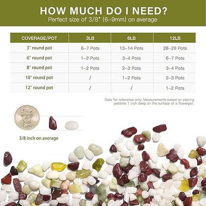 NUPICK 12 lbs Pebbles for Indoor Plants, 3/8 Inch Pea Gravel for Fish Tank, Polished Decorative Rocks for Succulent, Natural River Stones for Vases, Cactus, Landscaping, Bird Bath, Colorful Mixed