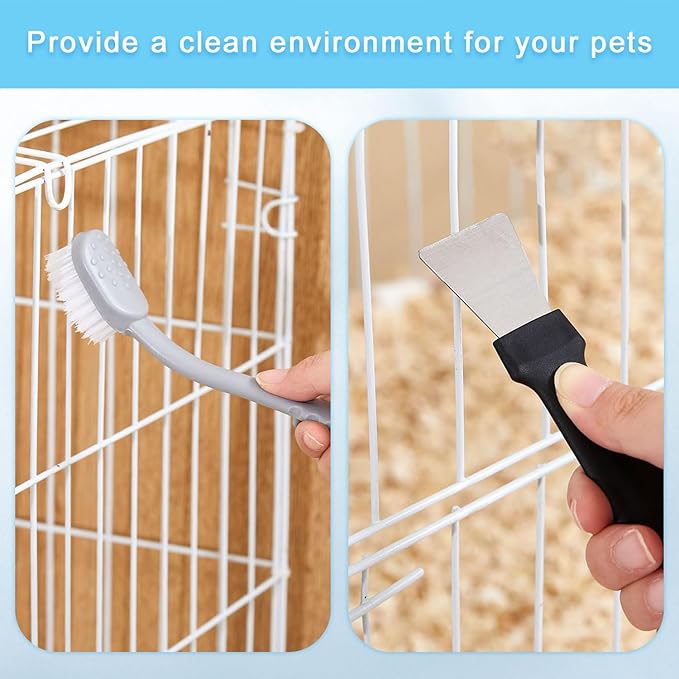 Bird Cage Cleaner Bird Cage Brush with Two Brush Heads Long Handle with Scraper for Cleaning Bird Parrot Cages Kennels Perches (Grey+Black)