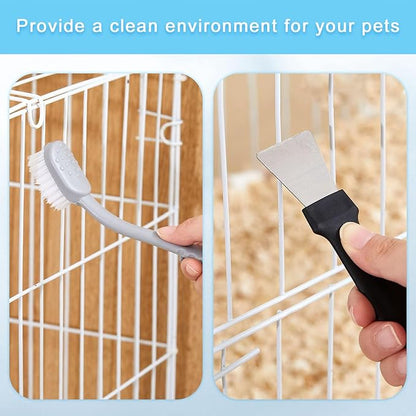 Bird Cage Cleaner Bird Cage Brush with Two Brush Heads Long Handle with Scraper for Cleaning Bird Parrot Cages Kennels Perches (Grey+Black)