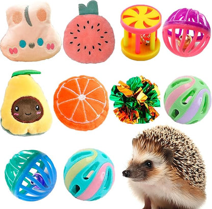 10 pcs Cute Hedgehog Enrichment Toys Hedgehog Supplies Cage Accessories Small Animal Ball Bell Pet Interactive Stuffed Toys Exercise Ball for Hamster Lizard Turtle Rats