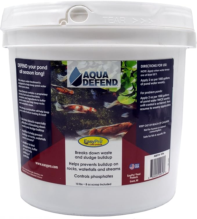 EasyPro AQD10 Aqua Defend All Natural Pond Water Treatment / 10 lb Pail Additive to Bind phosphates, Buffer pH and Help Settling of Particles