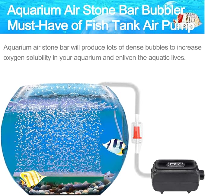 Air Stones for Aquariums 12 Inch Aquarium Air Stones Bar Kit with 5 Pcs Square Oxygen Diffuser Long Bubble Release Mineral Airstones for Fish Tank Pumps DWC Bucket Reservoir Pond
