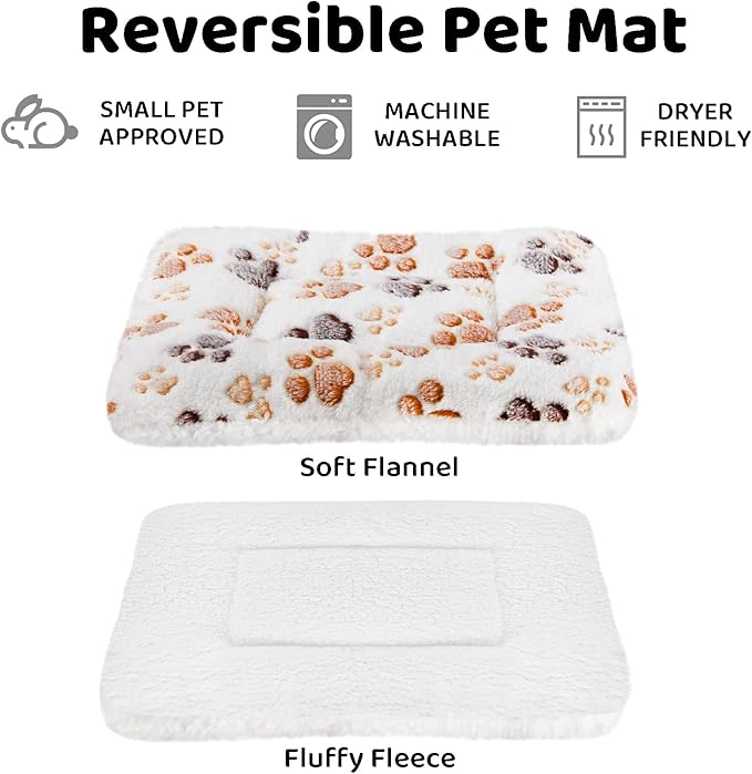 Amakunft 2 Pcs Guinea Pig Bed Mat Washable, Rabbit Winter Bed Pad for Indoor, Warm Small Animal Bed Mattres, Fleece Sleeping Pad for Bunny, Rat, Hedgehog, Sugar Glider, Chinchilla (Paw, Medium)