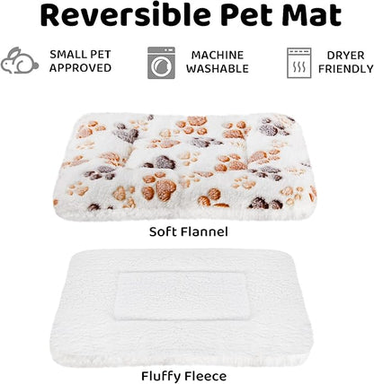 Amakunft 2 Pcs Guinea Pig Bed Mat Washable, Rabbit Winter Bed Pad for Indoor, Warm Small Animal Bed Mattres, Fleece Sleeping Pad for Bunny, Rat, Hedgehog, Sugar Glider, Chinchilla (Paw, Medium)