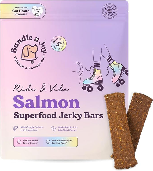 Ride & Vibe Dog Treats Salmon Jerky Snack Bars, 16 oz Bag, Puppy Training Treats, Natural Superfood Grain Free, Wild Caught Salmon, Superfoods, Corn, Poultry & Soy Free