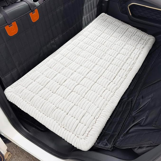 Dog Car Seat Cover for Back Seat, Plaid Backseat Pet Bed Mat, Non-Slip Travel Dog Bed for Backseat Extenders, 24.8" x 54", White