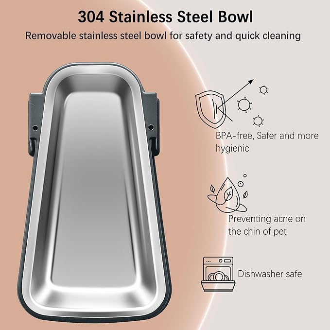 Automatic Dog and Cat Food Feeder and Water Dispenser Set with Stainless Steel Bowls,Gravity Pet Food and Water Feeders,100% BPA-Free,Large Capacity for Cats Dogs Pets…(3.5L Dark Gray)