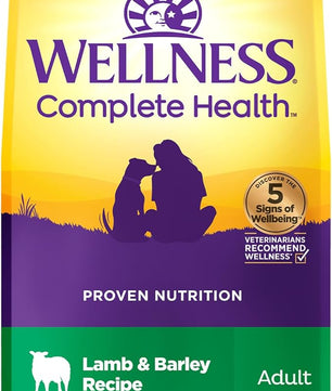Wellness Complete Health Dry Dog Food with Grains, Made in USA with Real Meat & Natural Ingredients, All Breeds, Adult Dogs (Lamb & Barley, 30-lb) – With Nutrients for Immune, Skin, & Coat Support,
