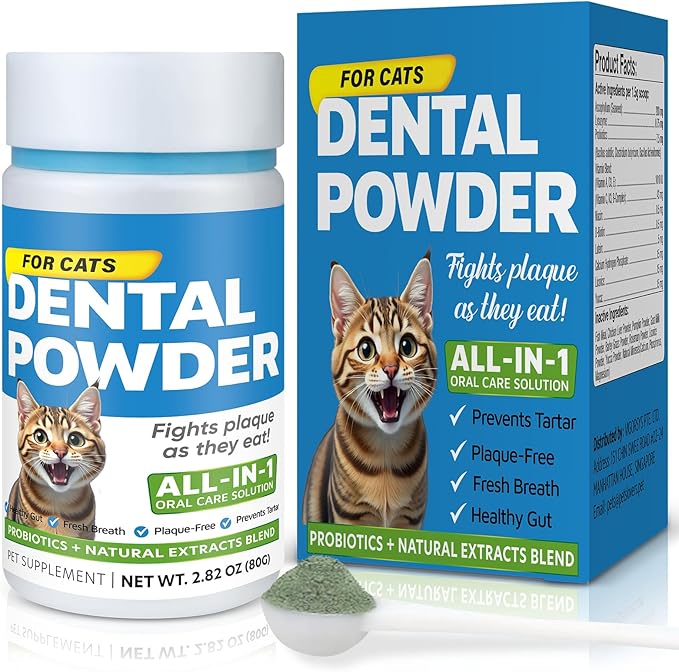 Cat Dental Care Powder Bad Breath Treatment for Cats Teeth, Mouth, Gums & Gut, Plaque Off,Tartar Control, Help Feline Gingivitis and Stomatitis, with Natural Extracts & Probiotics
