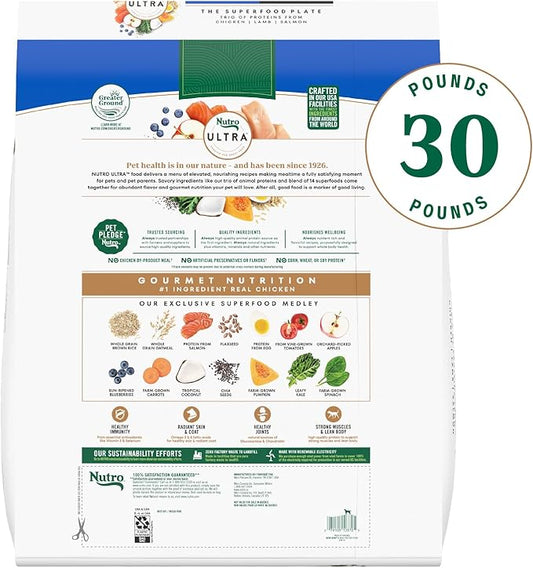 Nutro Ultra Adult Large Breed Dry Dog Food, Chicken, Lamb and Salmon Protein Trio, 30 lb. Bag