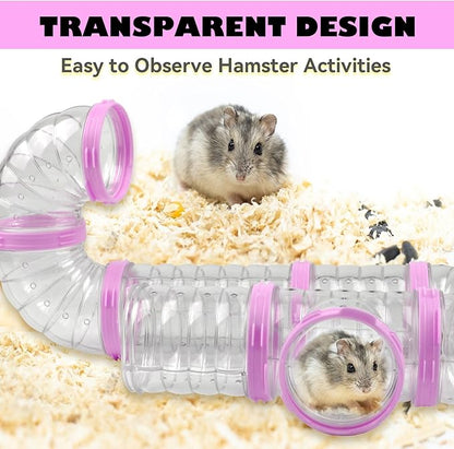 Dwarf Hamster Tubes and Tunnels Set,Mouse DIY Toy Transparent Tube Pet Cage Connection Tunnel Kit Syrian Hamster External Accessories Adventure Pipe for Mice Rat(Pink)