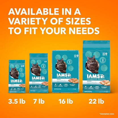 IAMS Proactive Health Indoor Weight Control & Hairball Care Adult Dry Cat Food, Chicken & Turkey Recipe, 7 lb. Bag