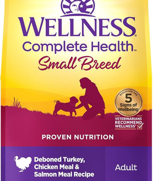 Wellness Complete Health Dry Dog Food, Small Breed, Grain Free, Natural, Turkey, Chicken, & Salmon Recipe (11-Pound Bag)