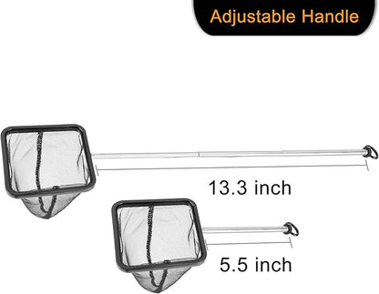 Aquarium Net with Extendable Stainless Steel Long Handle, Fine Mesh for Fish Tank