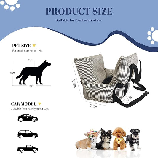 Versatile Dog Booster Car Seat Bed for Small Dogs Puppy Cats Pet Carrier with Side Pockets, Expandable Dog Bed Auto, Brown Stripes