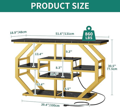 YITAHOME Heavy Duty 55-75 Gallon Fish Tank Stand with Power Outlet, Marble Aquarium Stand for Fish, Turtle, Reptile Terrarium, Shelves for Fish Tank Accessories Storage, 860LBS Capacity, Gold