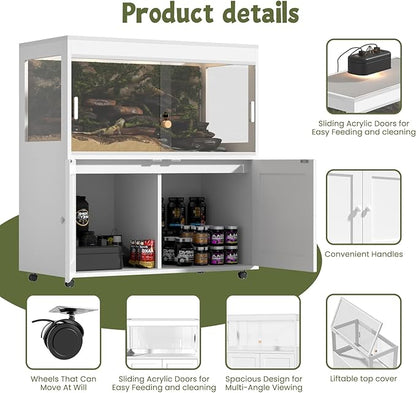 Large 60 Gallon Reptile Terrarium with Storage Cabinet and Sliding Door Handle, Reptile Tank with Legs & Metal Mesh Roof Door – Ideal Habitat Enclosure for Snakes, Lizards, and Geckos