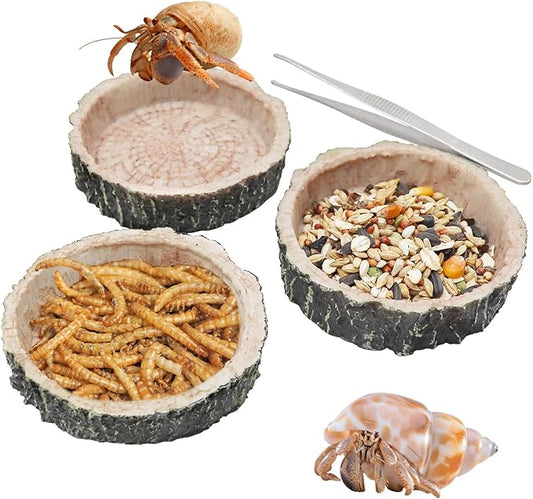 3 Pack Resin Reptile Dish for Food and Water with Tweezer, Hermit Crab Accessories, Hermit Crab Supplies, Hermit Crab Water Bowl, Habitat Accessories for Hermit Crab, Bearded Dragon, Gecko, Tortoise