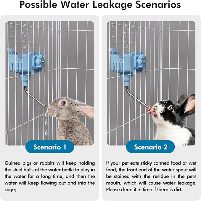 Vannon Small Animal Water Dispenser for Cage, 30oz Auto Feeding Crate Water Bottle for Rabbit, Chinchilla, Ferret, Guinea Pig, Squirrel, Hedgehog, Pet Nozzle Diameter: 10mm, BPA Free, Blue