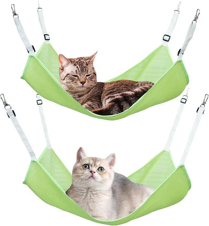 2 Pack Cat Hammock for Cage,Adjustable Breathable Durable Space-Saving Cozy Mesh Pet Hanging Bed Swing for Cats,Ferret,Puppy,Rabbits,Small Animals Green L