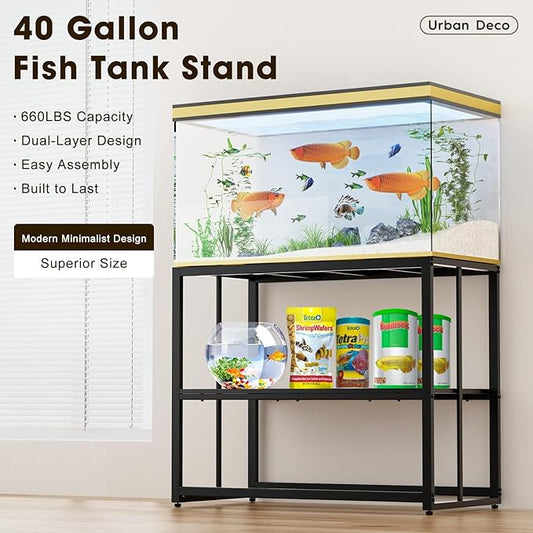 Urban Deco 40 Gallon Fish Tank Stand 660LBS Capacity For Aquarium Stand Metal Fish Tank Stand 38.2"x18.5"x29.5" Dual-Layer Design Terrarium Stand Ideal for Home and Office
