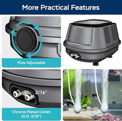 AquaMiracle Aquarium Air Pump Super Quiet Fish Tank Air Pump, Aquarium Bubbler Hydroponics Air Pump Oxygen Pump Pond Aerator