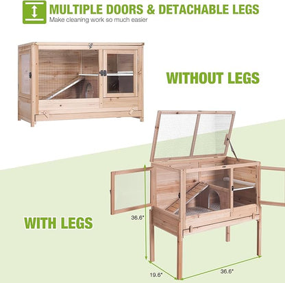 GUTINNEEN Guinea Pig Cages with Anti Chewing Sturdy Plastic Floor and Cool Zinc Plate, Indoor Rabbit Hutch with Hideout and PVC Platform, Elevated Legs Hamster Cage 36.6" L (Nature)