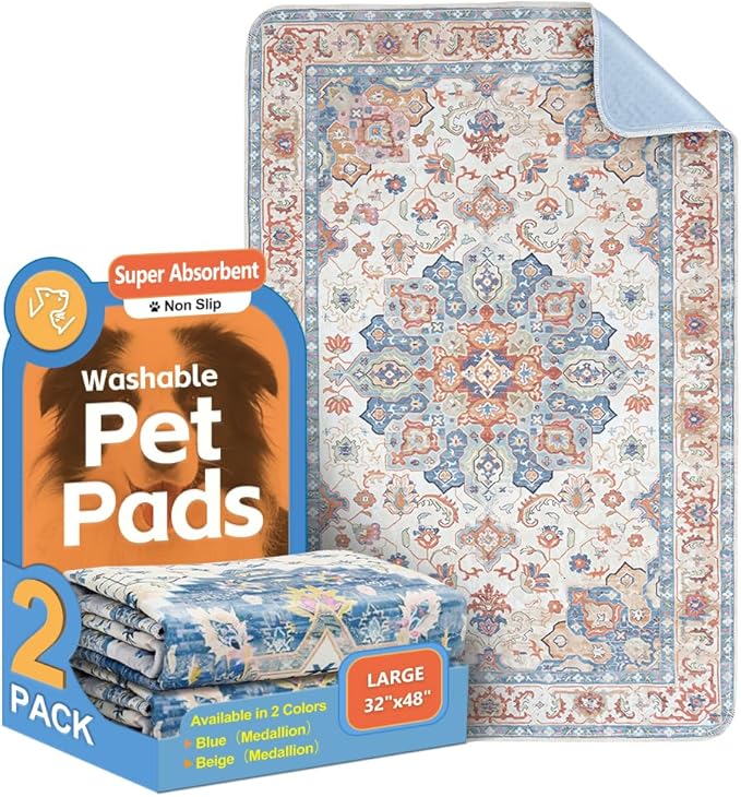 Washable Pee Pads for Dogs 2 Pack Reusable Puppy Training Pads 48"x32" Super Absorbent Waterproof Dog Training Pads, Non-Slip Potty Pads for Floor, Crate, Couch
