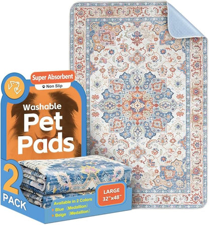 Washable Pee Pads for Dogs 2 Pack Reusable Puppy Training Pads 48"x32" Super Absorbent Waterproof Dog Training Pads, Non-Slip Potty Pads for Floor, Crate, Couch