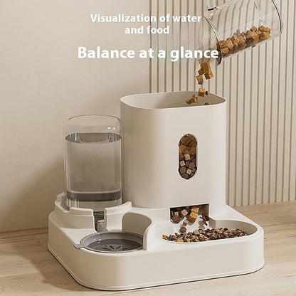 Automatic Pet Feeder and Water Dispenser Set, 2300ML Food Container, 1000ML Water Tank, White