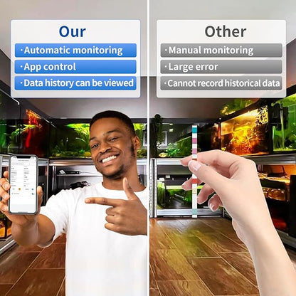 Smart Aquarium Water Monitor, Salinity pH ORP TDS EC Temp Multi-Parameter Tester for Freshwater Saltwater Fish Tanks Real-Time Alerts Upgraded Version