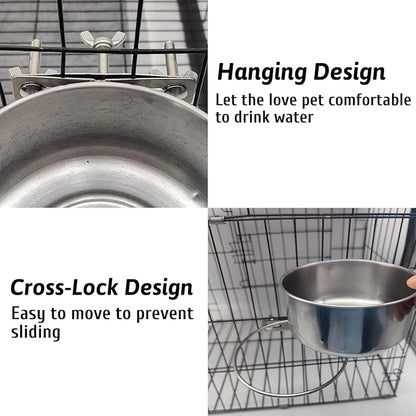 Hamiledyi 2 Pcs Dog Crate Bowl Stainless Steel Puppy Bowls Durable Spill-Proof Pet Water Bowl Hanging Water/Food Metal Bowls for Puppy Medium-Sized Dogs Cats (4.7" x 2" & 6.3" x 2.3")