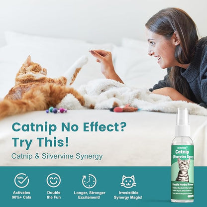 Catnip Spray with Silvervine, 100% Natural Dual-Plant Formula for Cats & Kittens,Renew Toys & Train Kittens Indoor & Outdoor - 2 oz